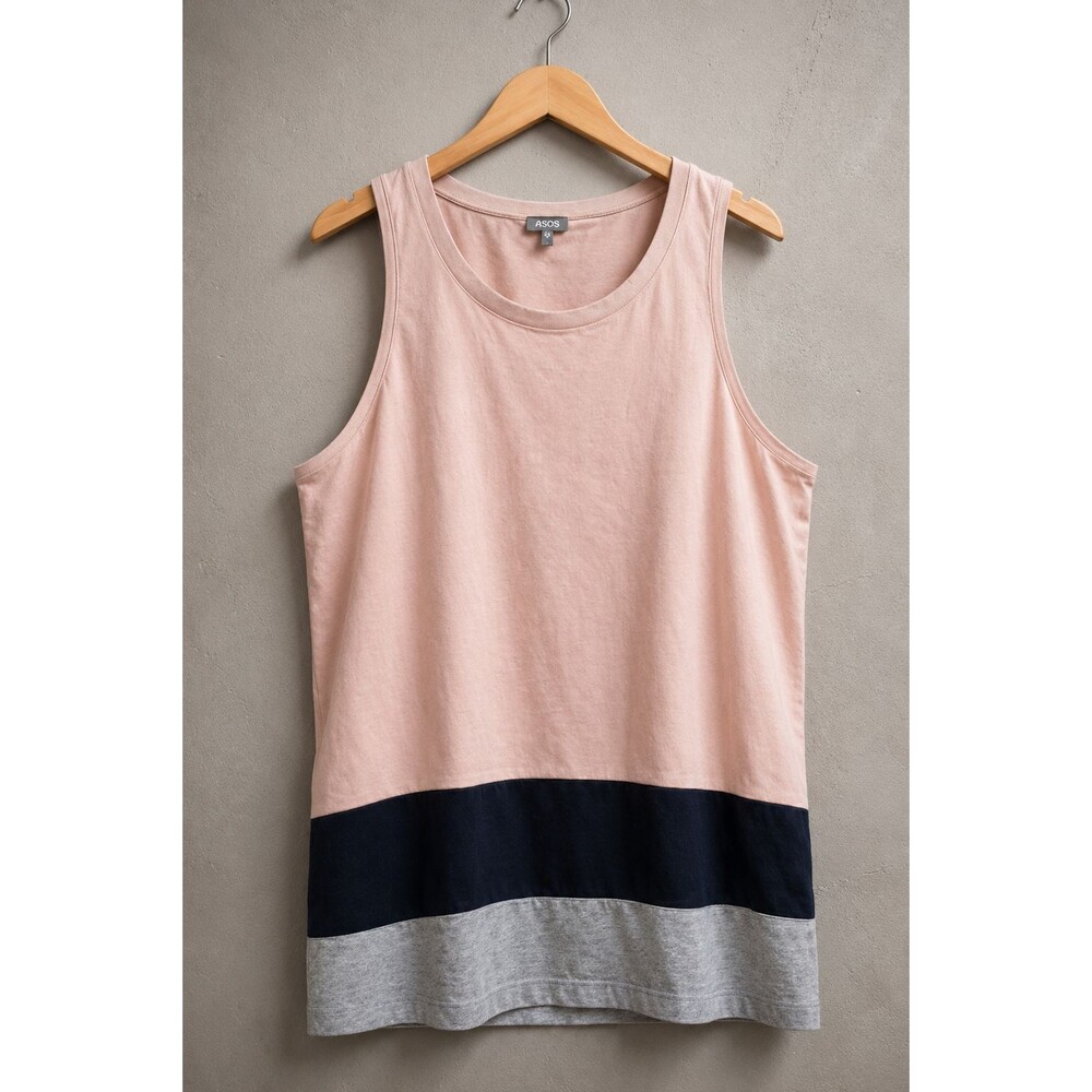 Colorblock Tank Top Mens Medium Pink Black ASOS Sleeveless Shirt Gym